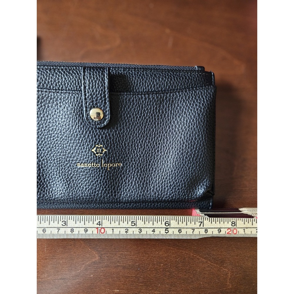 Nanette Lepore Black Pebbled Wristlet Wallet Clutch Zip Around‎ Card Holder - Picture 7 of 7